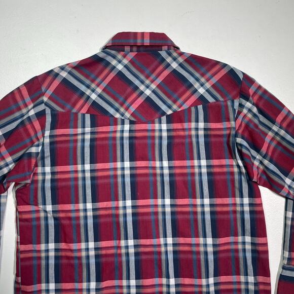 Vintage 80's Red Plaid Pearl Snap Button Shirt / Sz L / Plains Westernwear - Picture 5 of 8